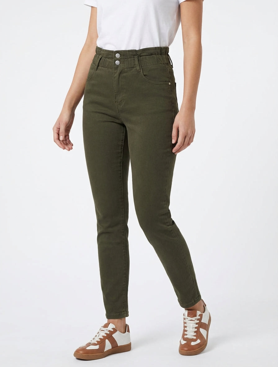 Jean mom 5 poches taille haute - Kaki
