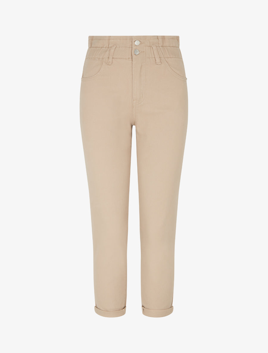 Jean mom taille haute élastiquée - Beige - 1