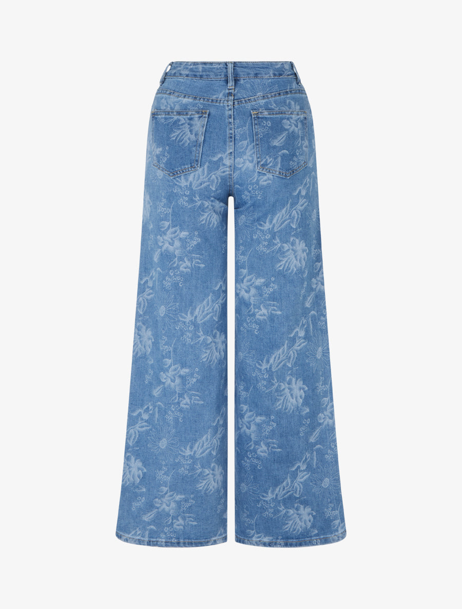 Jean ample à imprimé floral - Bleu - 2