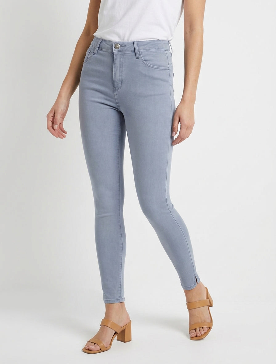 Jean skinny 5 poches à fente - Bleu gris