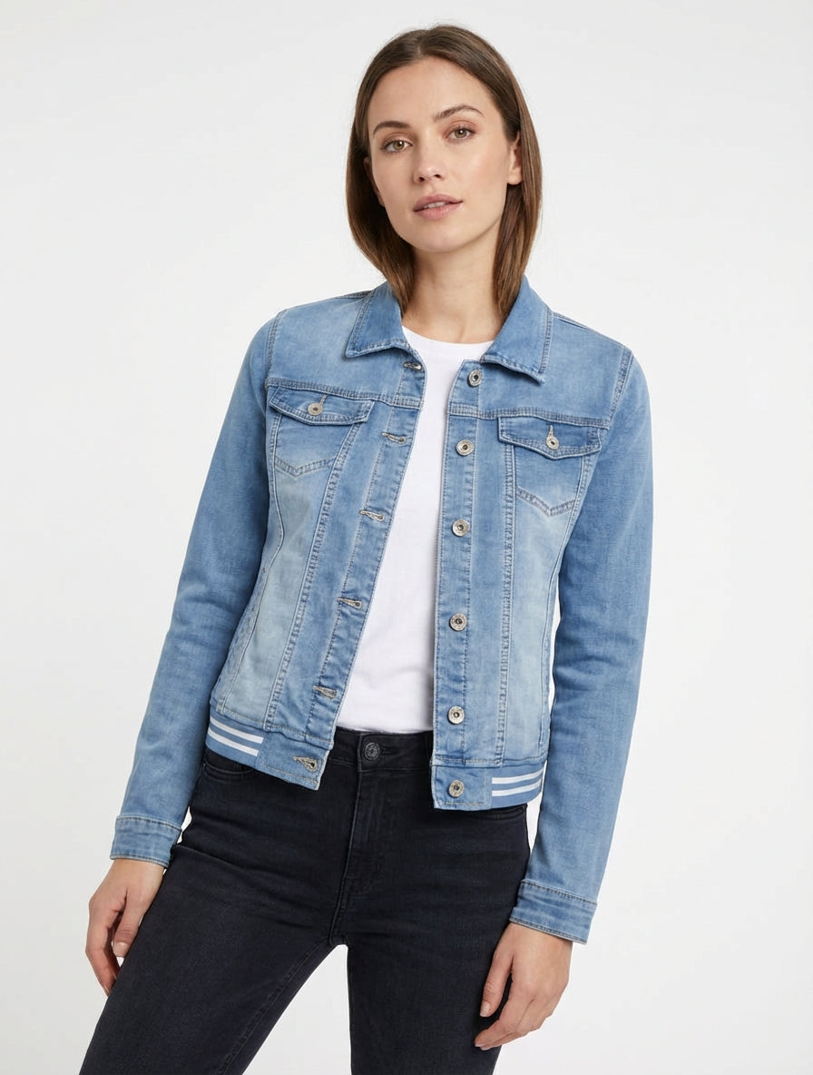 Veste en jean à bords élastiqués - Bleu