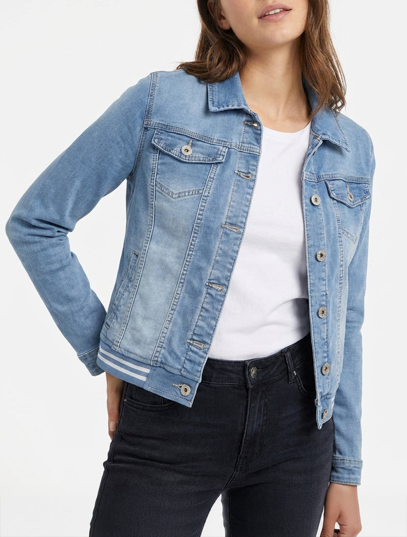 Veste en jean à empiècements irisés - Bleu