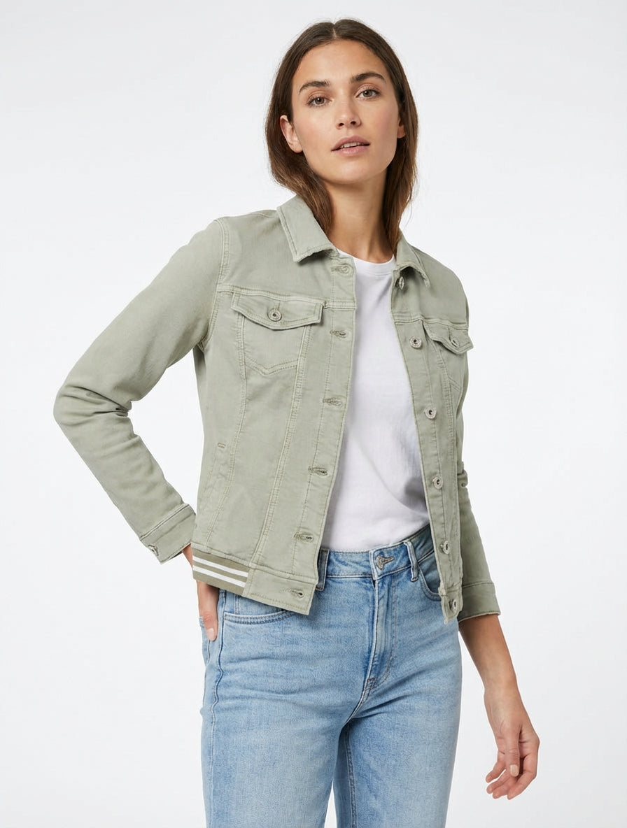 Veste en jean à bords élastiqués - Kaki clair