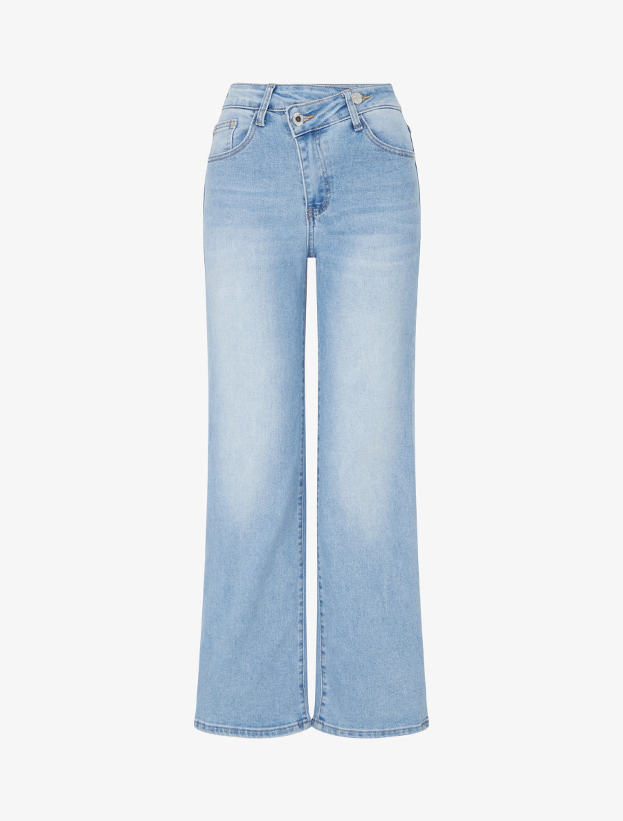 Jean droit à boutonnage stylisé - Bleu - 1