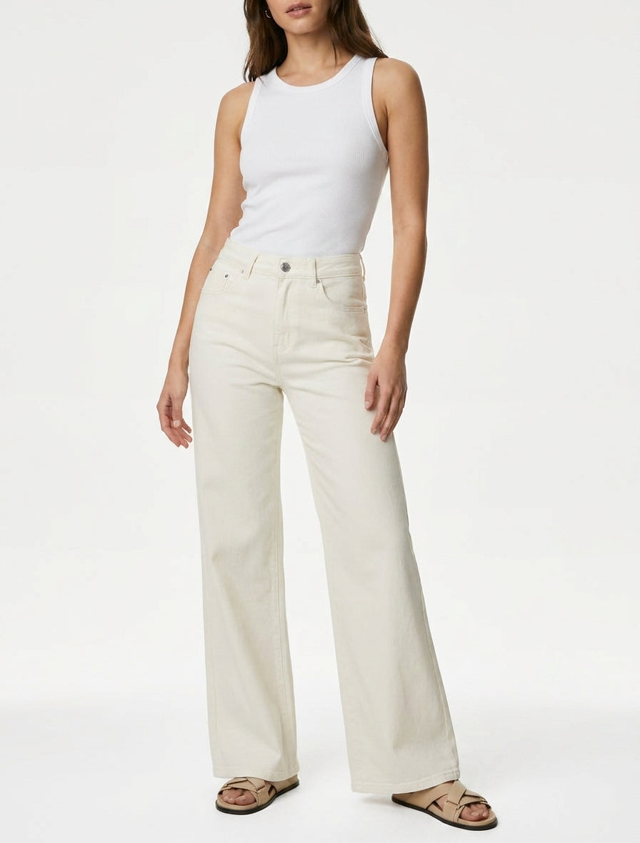 Jean wide leg 5 poches - Crème