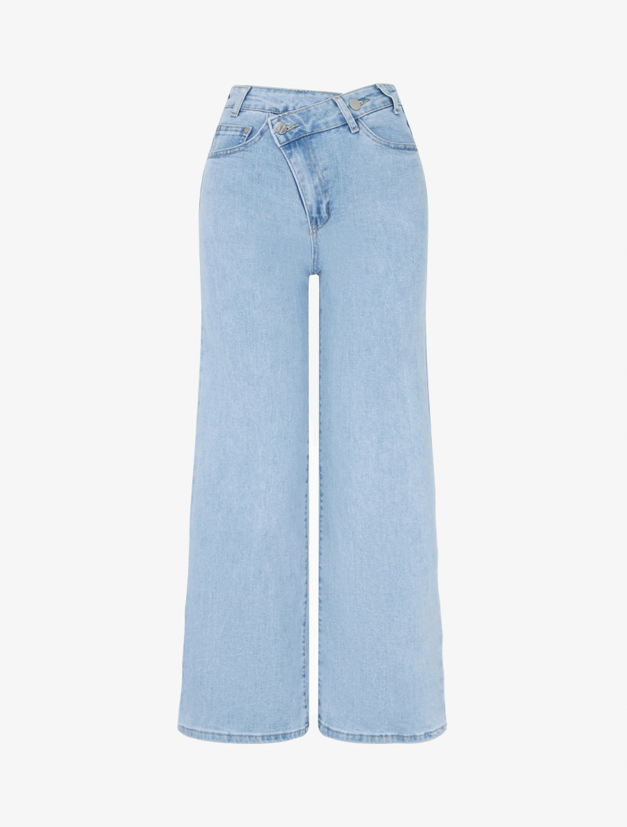 Jean à boutons diagonaux coupe droite - Bleu - 1