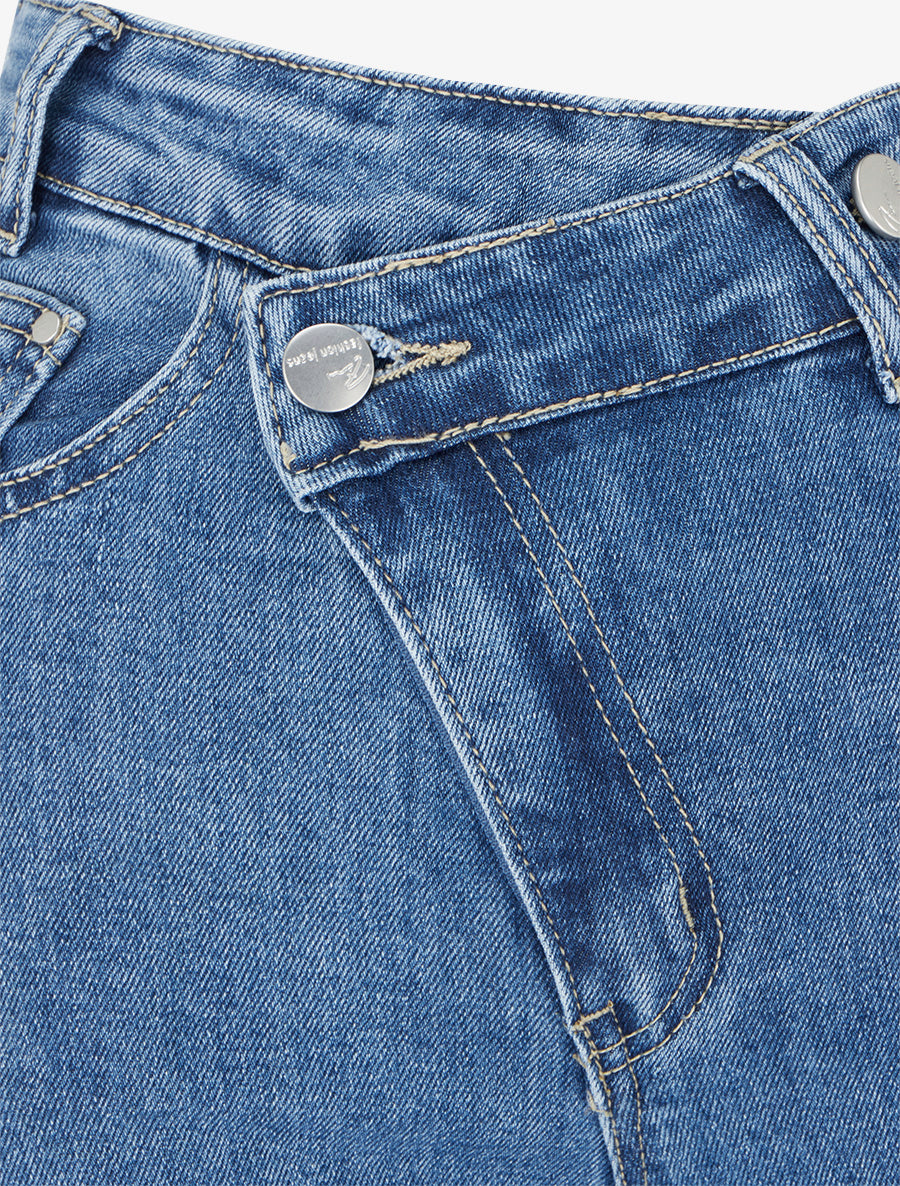 Jean standard à boutons diagonaux coupe droite - Bleu - 3