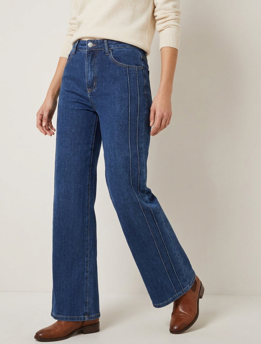 Jean wide leg taille haute - Bleu