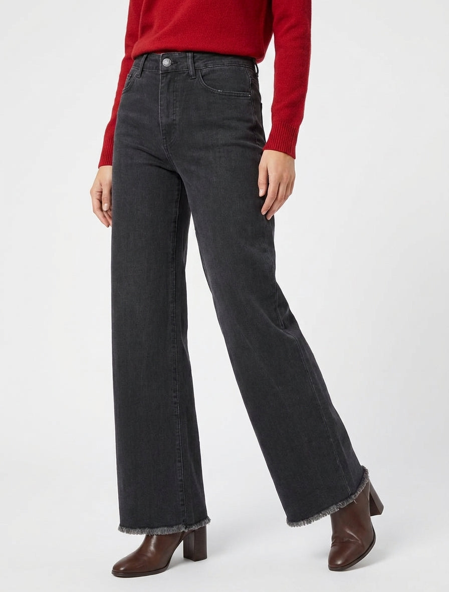 Jean wide leg taille haute - Gris anthracite