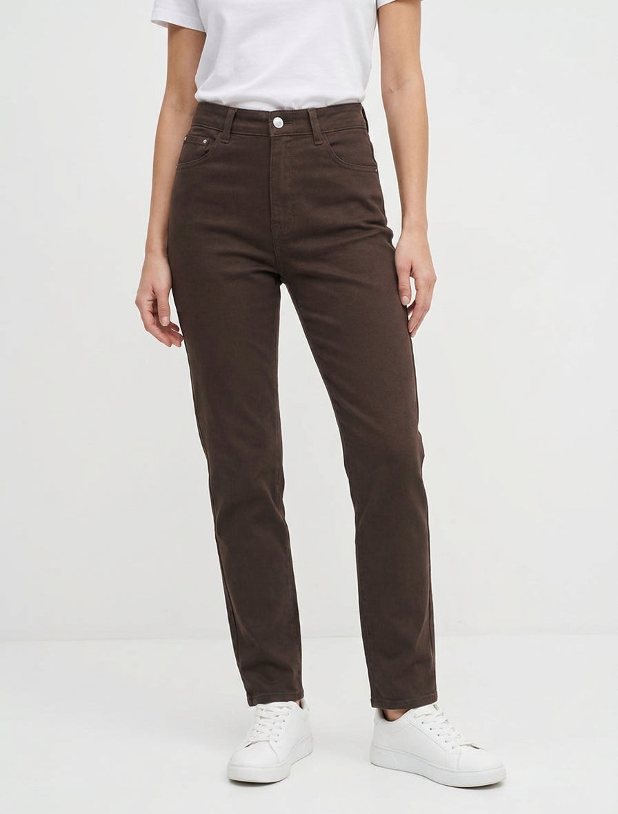 Jean mom grande taille 5 poches - Marron