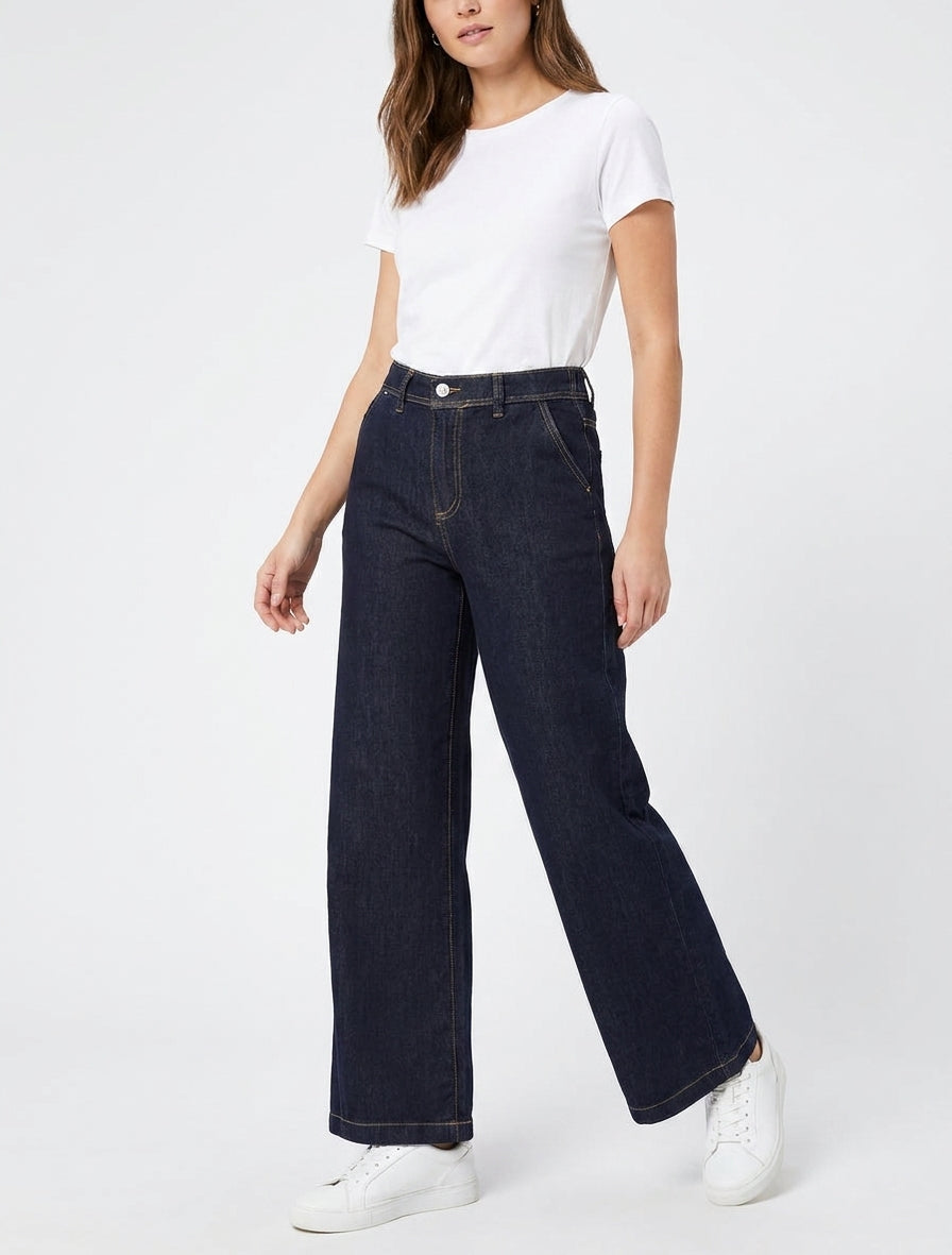 Jean wide leg grande taille poches - Bleu brut