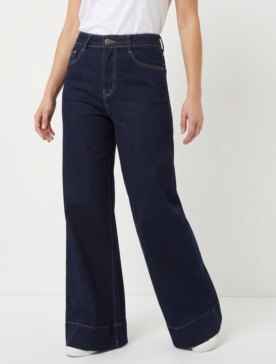 Jean ample grande taille taille haute - Bleu brut