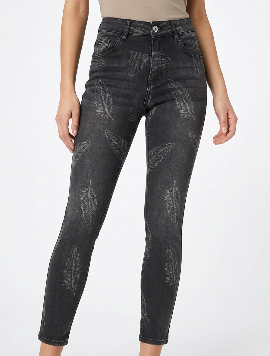 Jean skinny taille haute à 5 poches - Gris anthracite