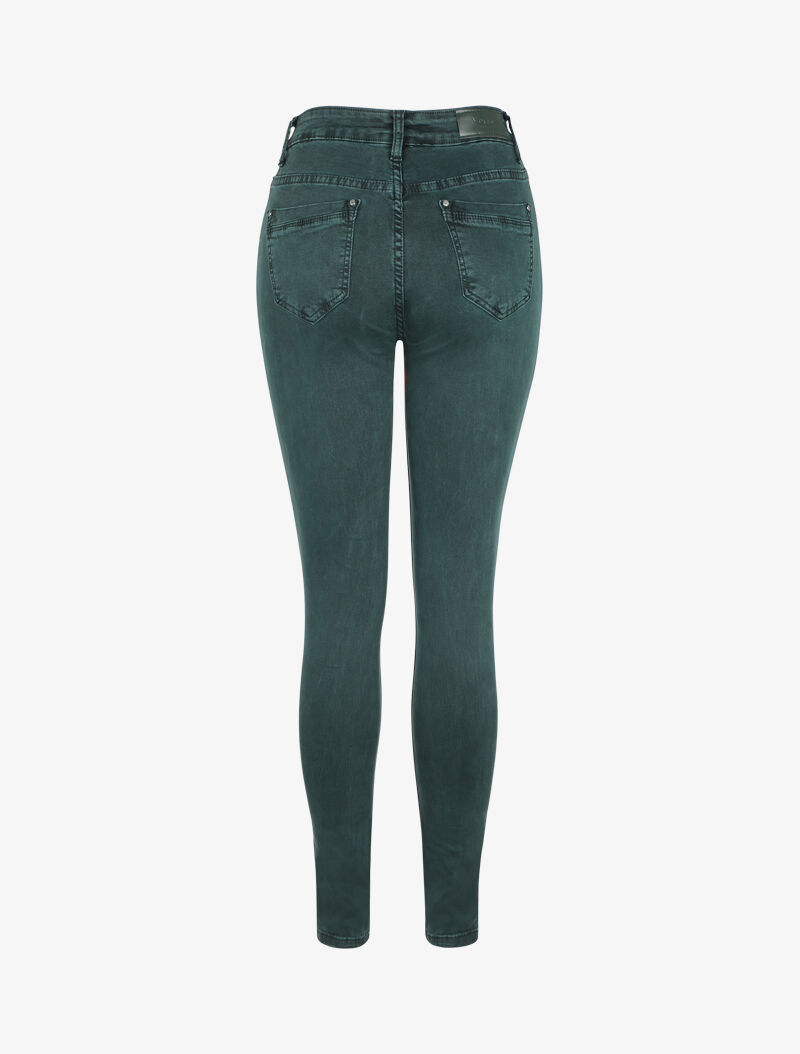 Jean slim uni taille haute - Vert canard - 2