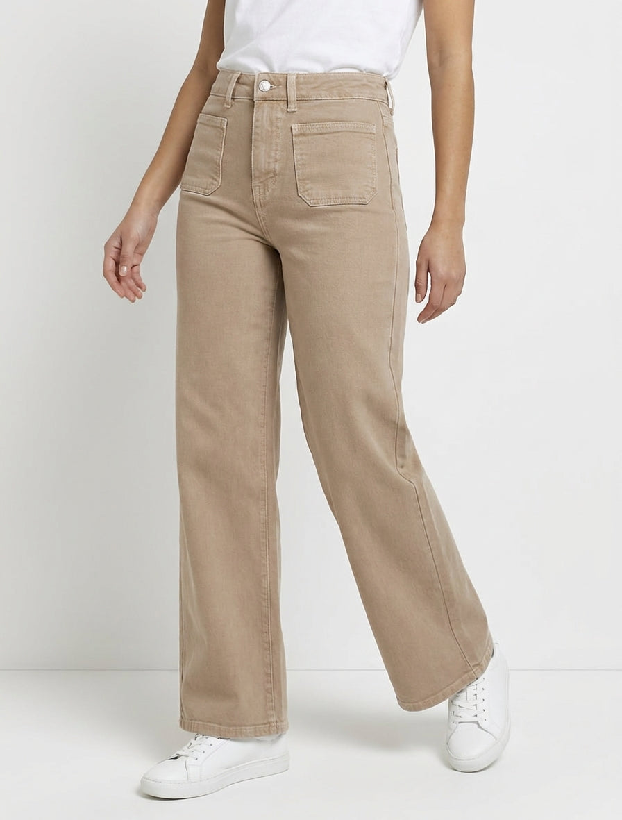 Jean wide leg taille haute - Beige