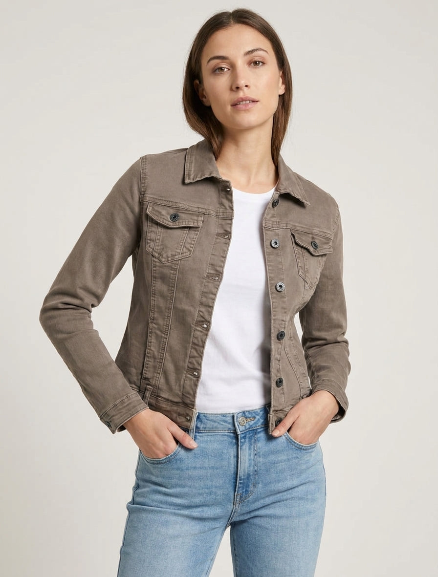 Veste en jean col à pied - Taupe