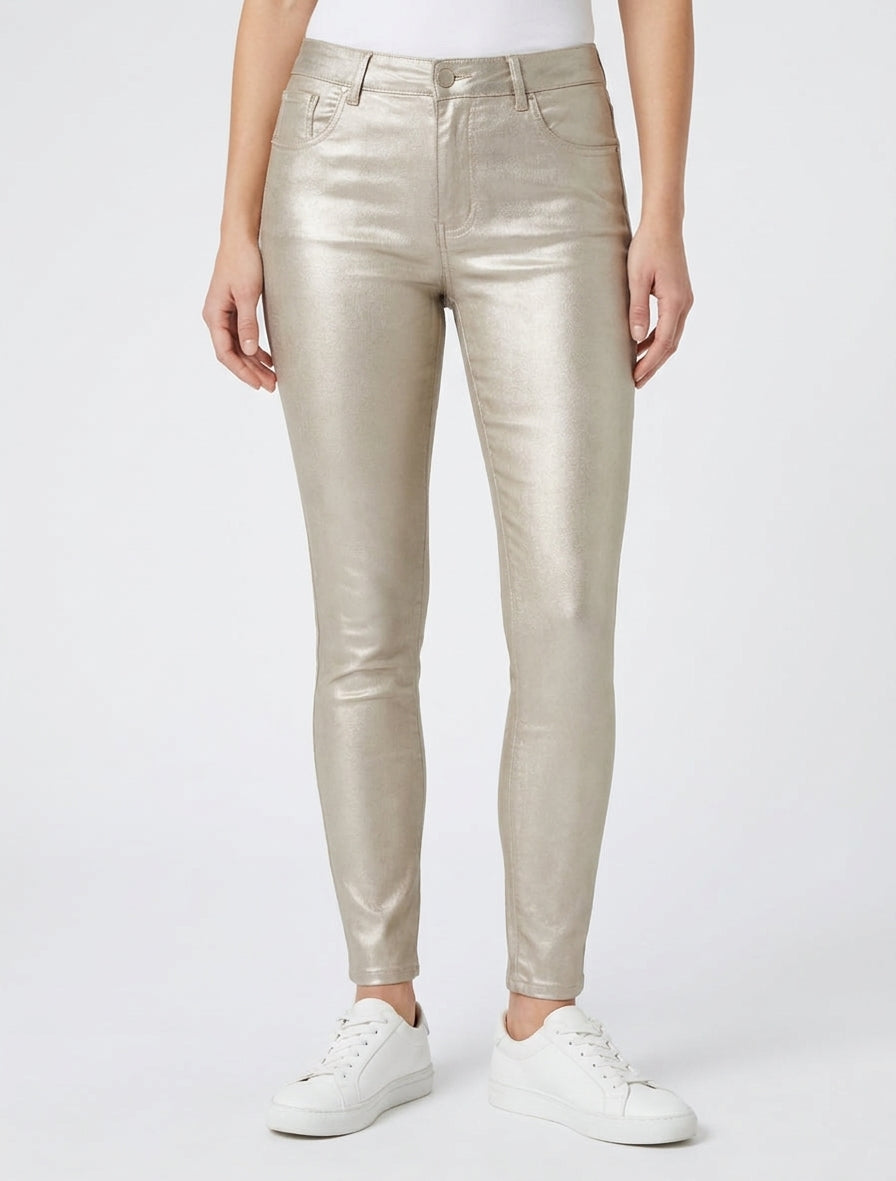 Pantalon slim 5 poches effet enduit - Or clair