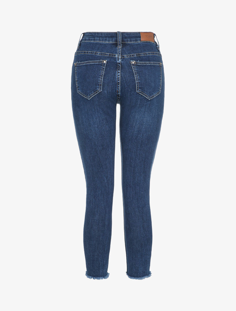 Jean slim à bords coupe franche griffés - Bleu denim - 2