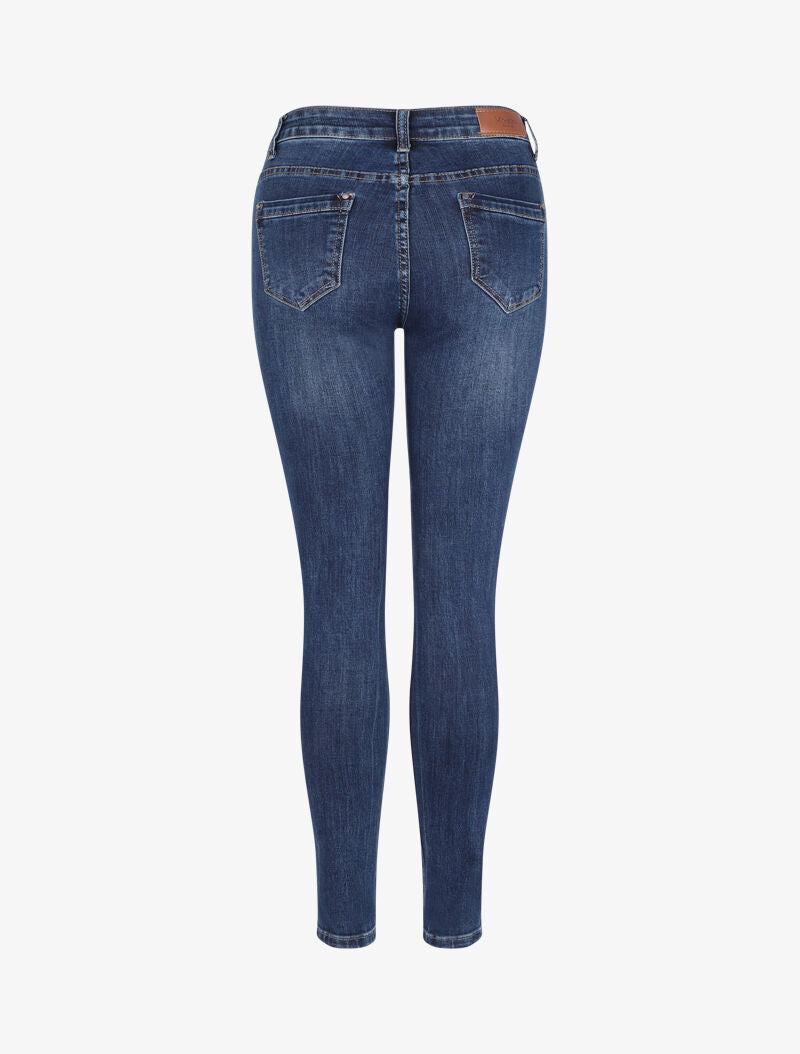 Jean slim à taille haute délavé - Bleu denim - 2
