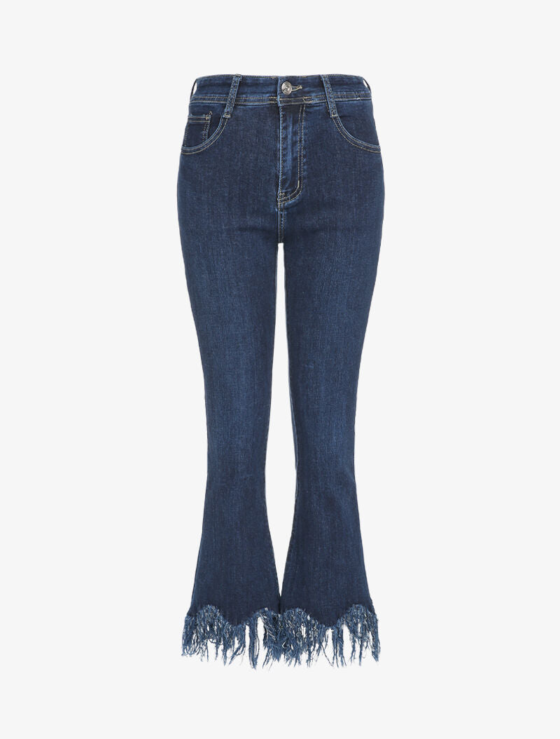 Jean flare à bords à franges - Bleu denim - 4
