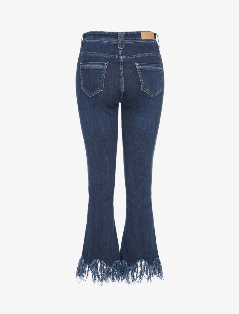 Jean flare à bords à franges - Bleu denim - 2