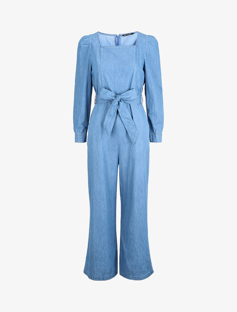 Combinaison en jean coupe flare - Bleu denim - 4