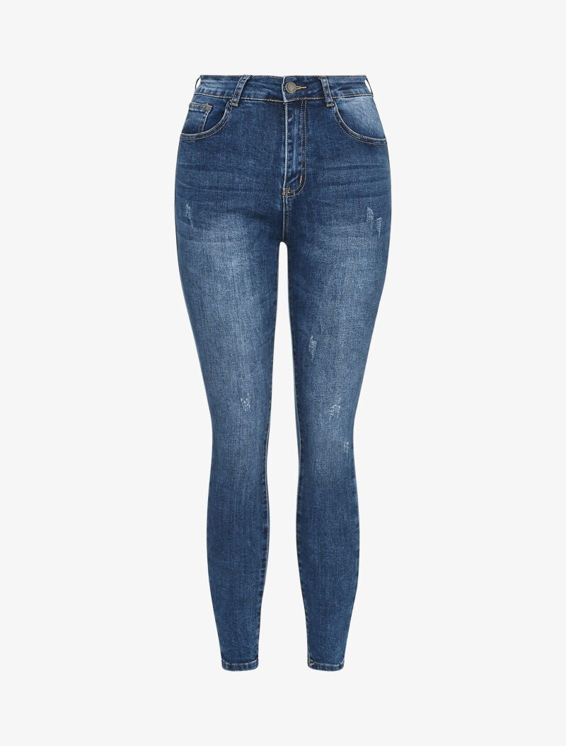 Jean slim délavé et griffé - Bleu denim - 3