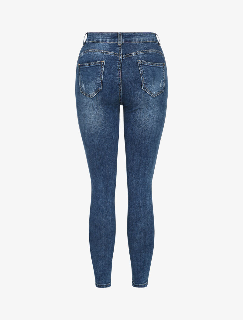 Jean slim délavé et griffé - Bleu denim - 2
