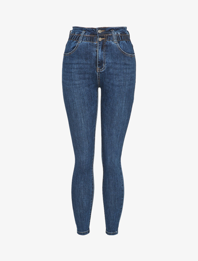 Jean skinny à taille élastiquée - Bleu denim - 1