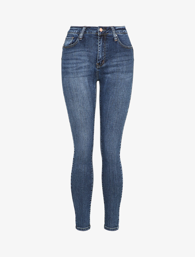 Jean slim délavé à taille standard - Bleu denim - 4