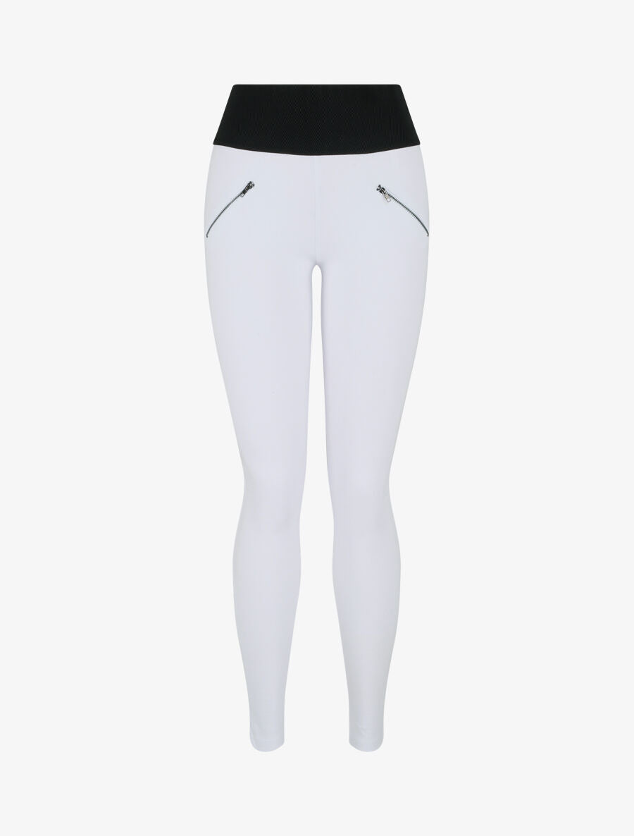 Legging à taille texturée et à petits zips - Blanc - 1