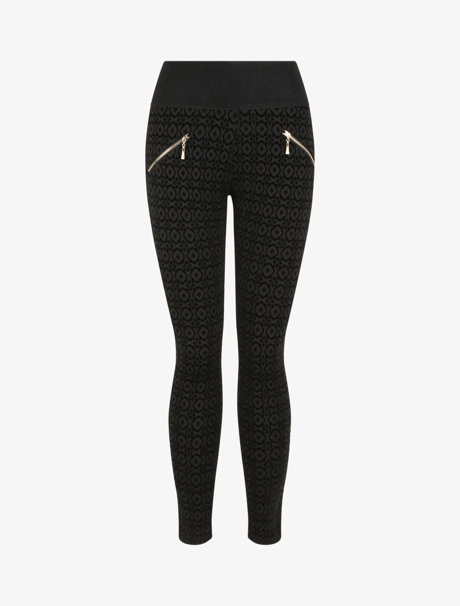 Legging ultra skinny à motifs baroque effet velours - Noir - 4