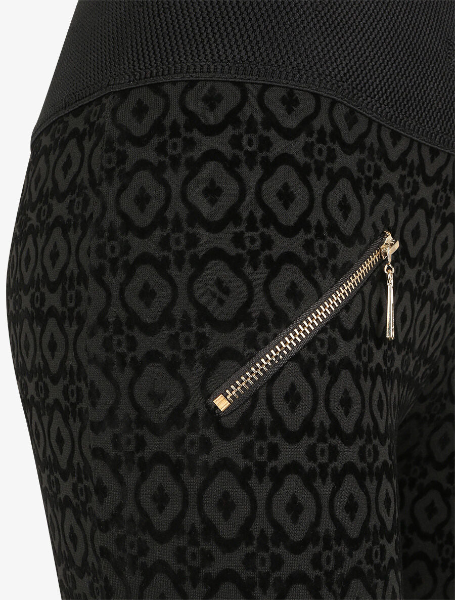 Legging ultra skinny à motifs baroque effet velours - Noir - 3