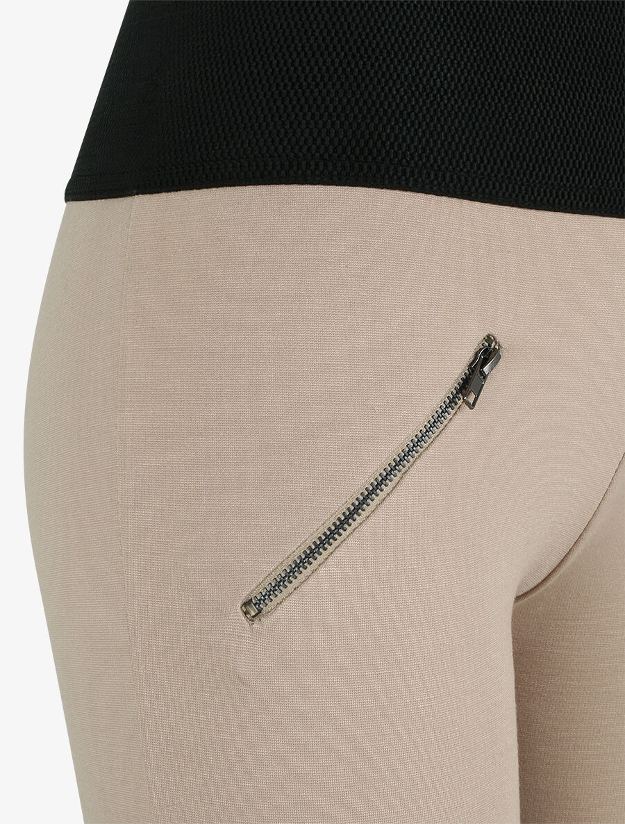 Legging à taille texturée et à petits zips - Beige - 3