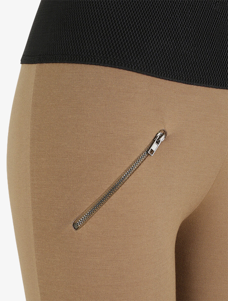 Legging à taille texturée et à petits zips - Taupe - 3