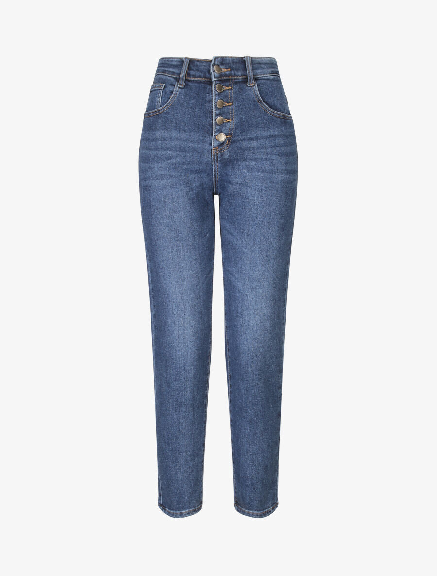 Jeans mom à fermeture boutonnée - Bleu denim - 1