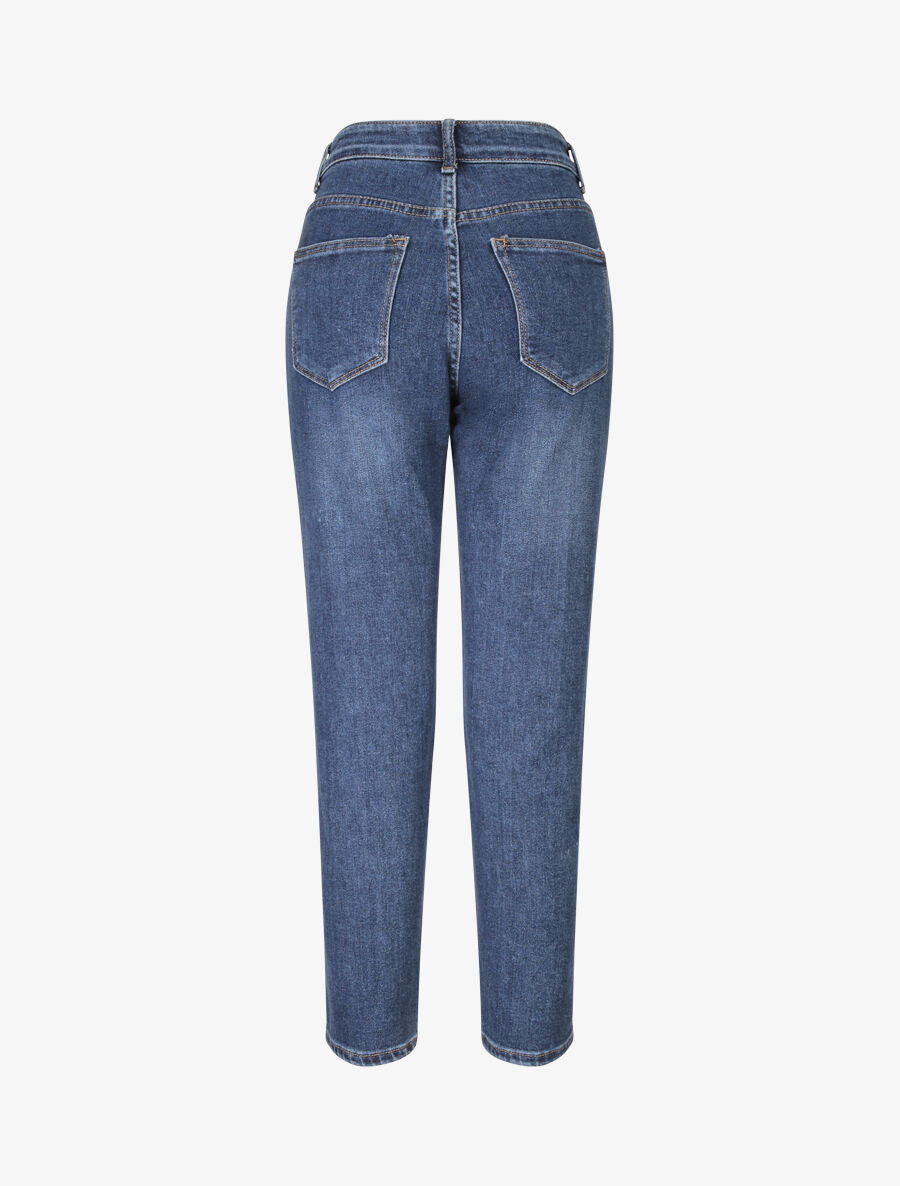Jeans mom à fermeture boutonnée - Bleu denim - 2
