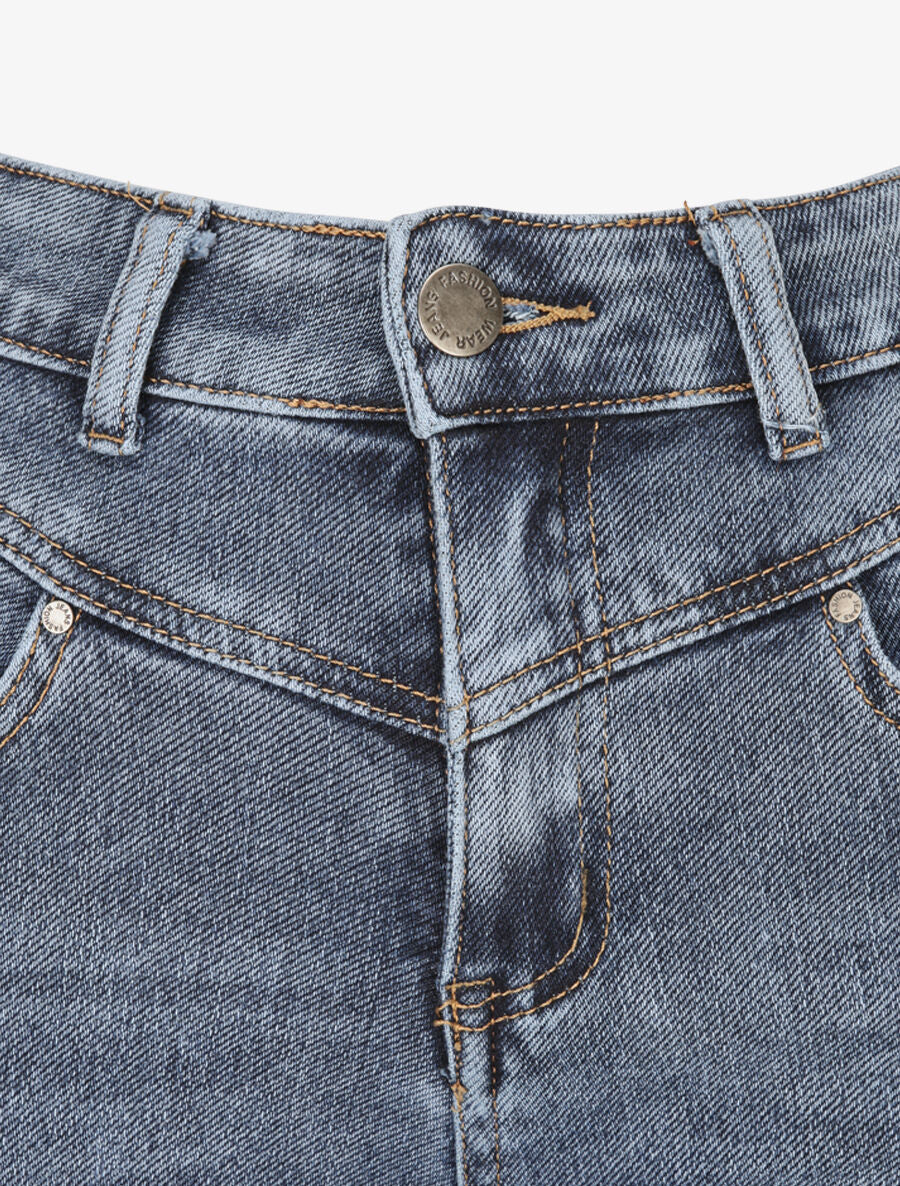 Jean slim à taille à coutures en V - Bleu - 3