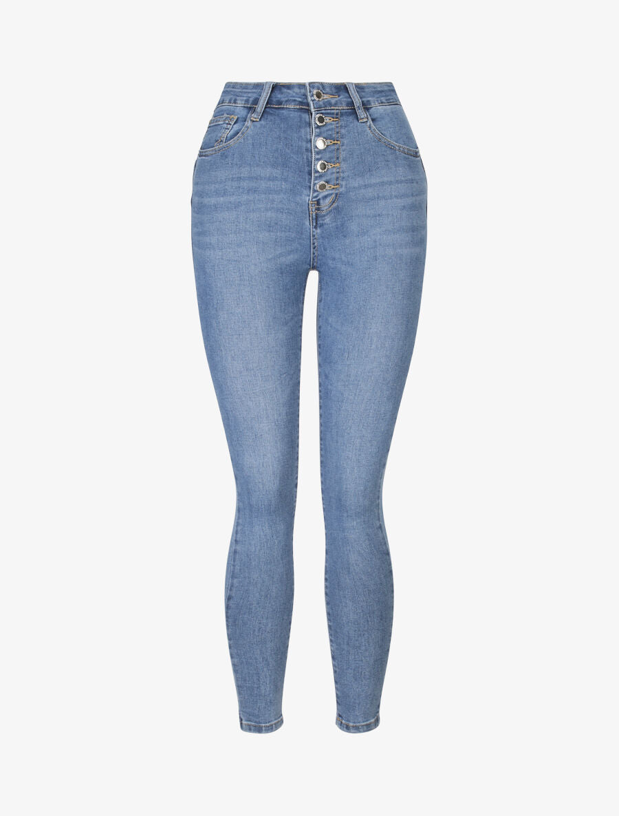 Jean skinny à taille haute - Bleu - 1
