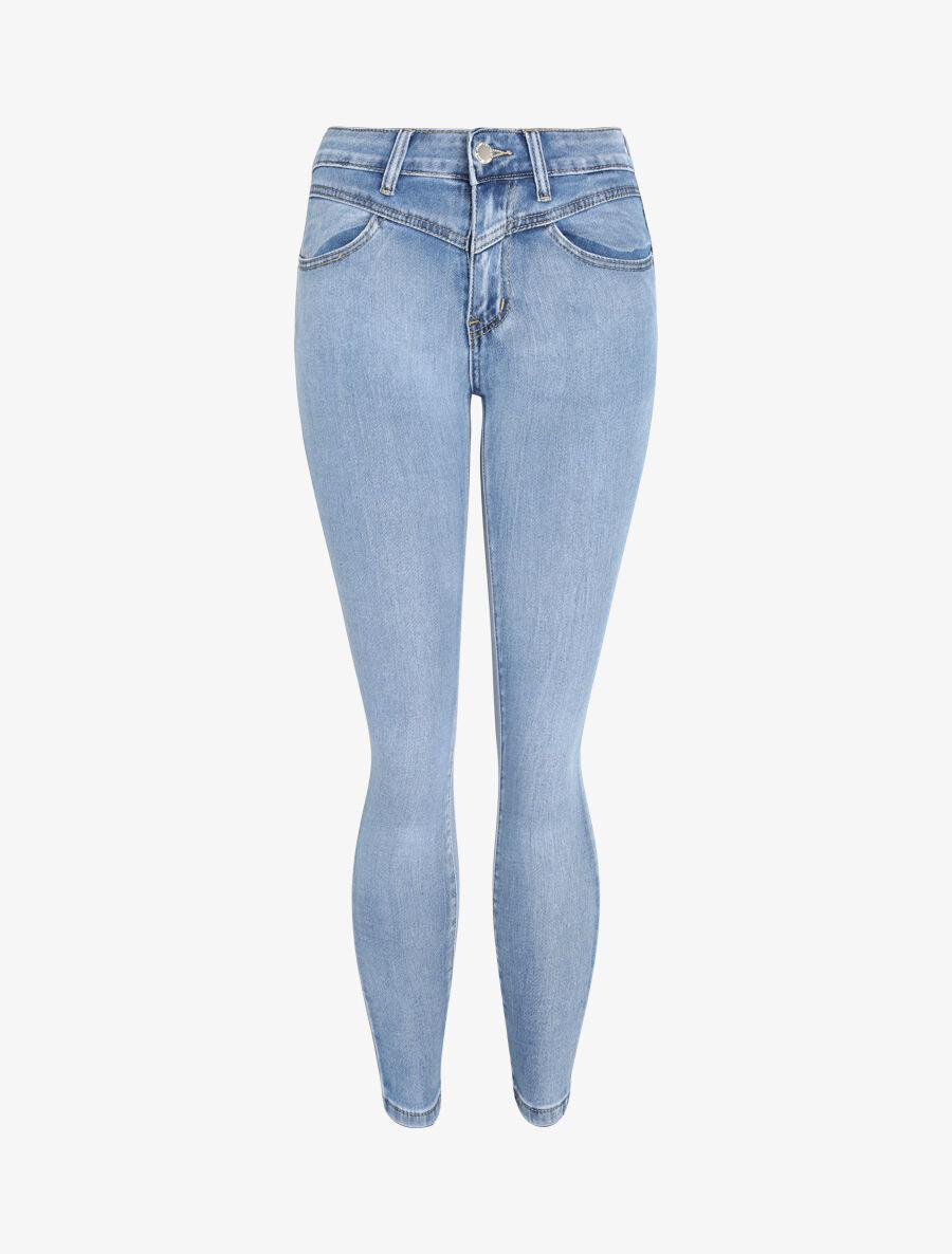 Jean push up à taille à coutures en V - Bleu - 3