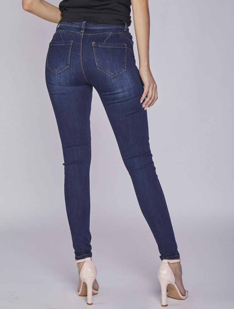 Jean skinny délavé à coutures stylisées - Denim foncé - 2