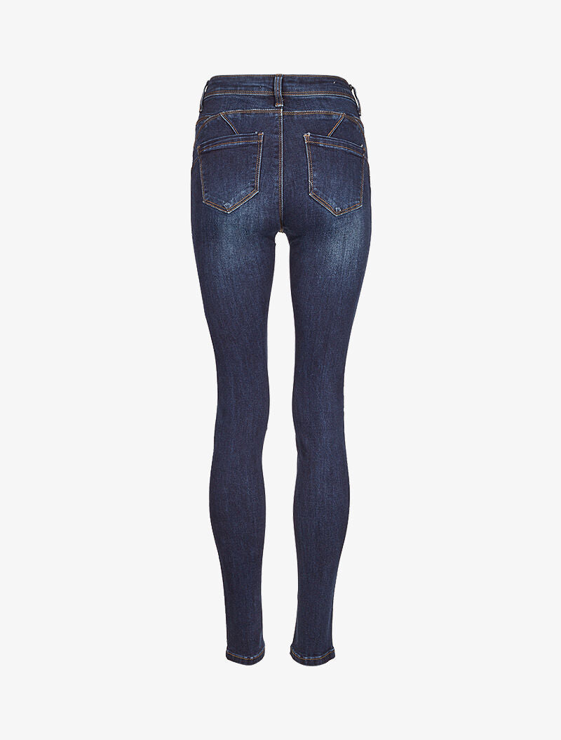 Jean skinny délavé à coutures stylisées - Denim foncé - 4