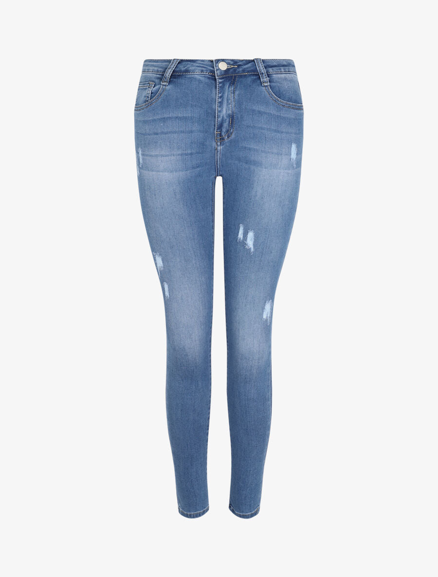 Jean skinny délavé et griffé - Bleu - 4