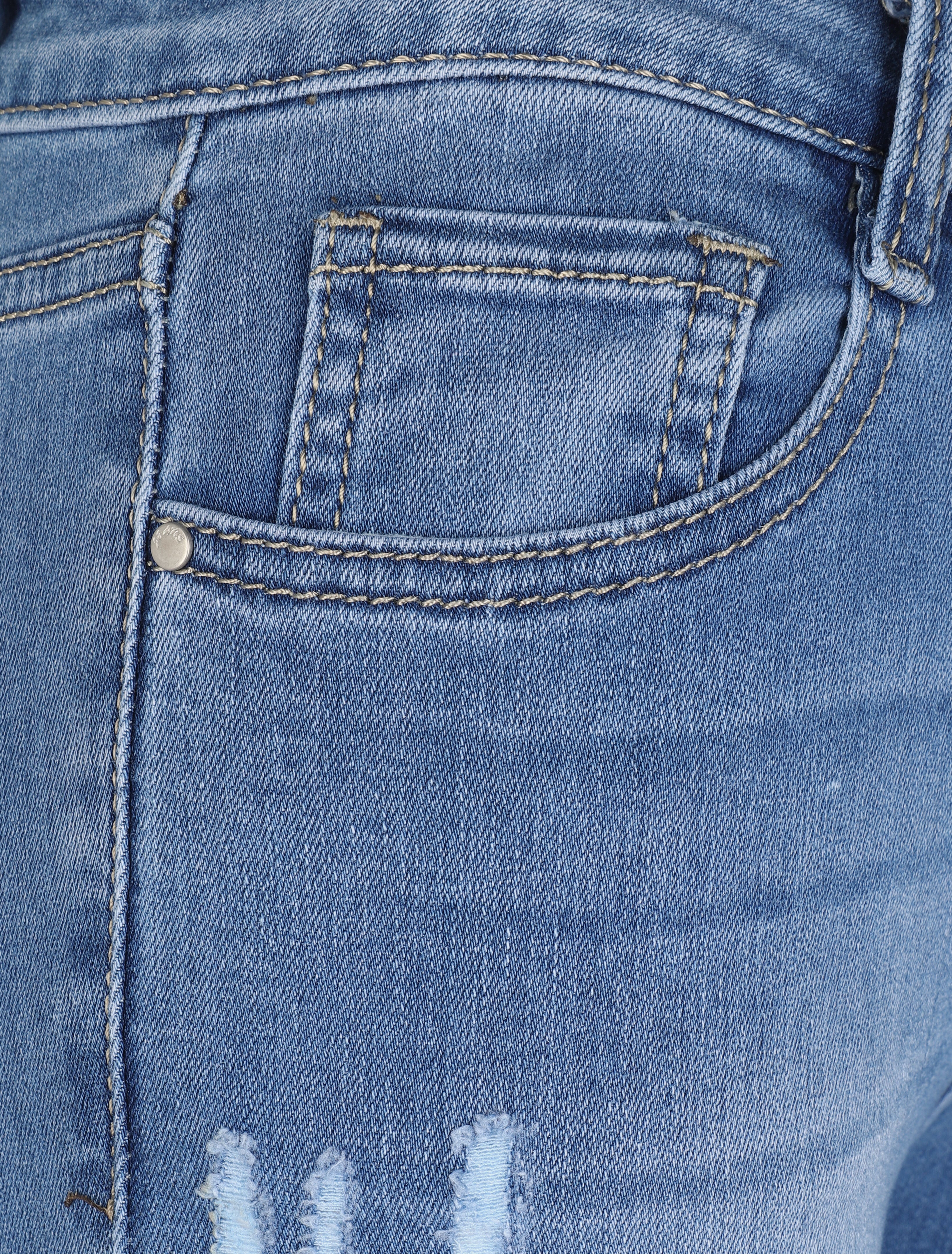 Jean skinny délavé et griffé - Bleu - 3