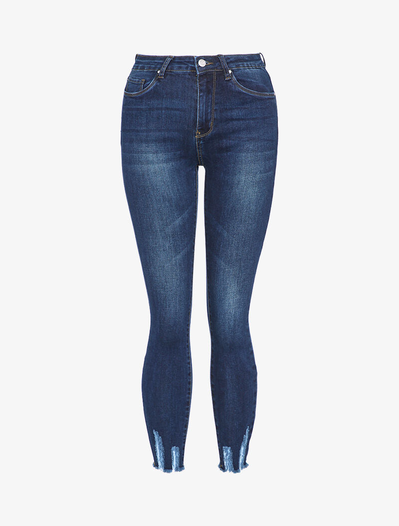 Jean 7/8 à bords effet usé - Bleu - 1