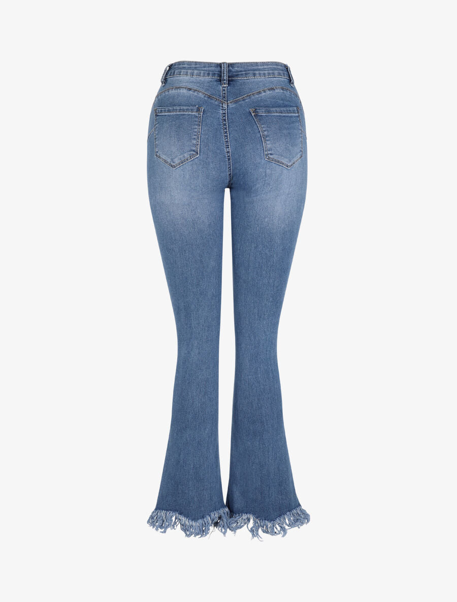 Jean flare à bords éffilochés - Bleu denim - 2