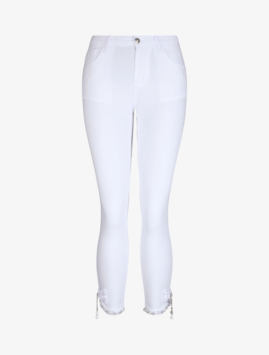 Jean slim orné de strass - Blanc - 1