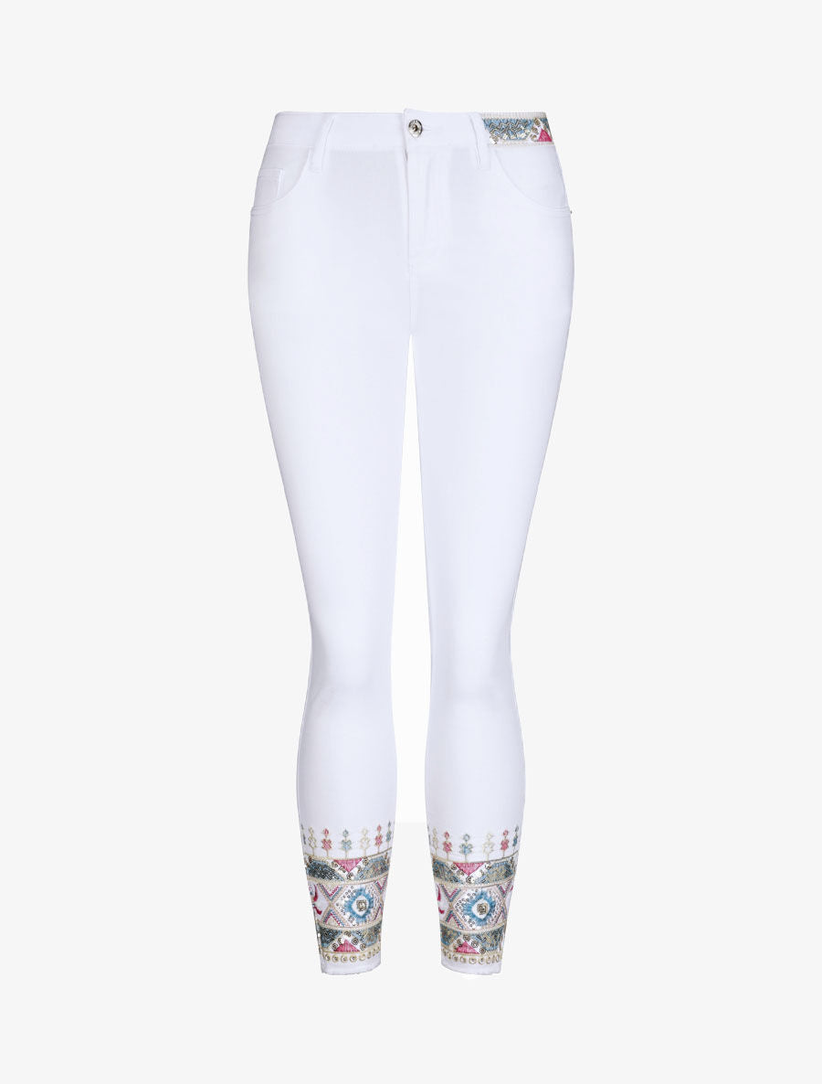 Jean 7/8 à chevilles ornées de sequins - Blanc - 4