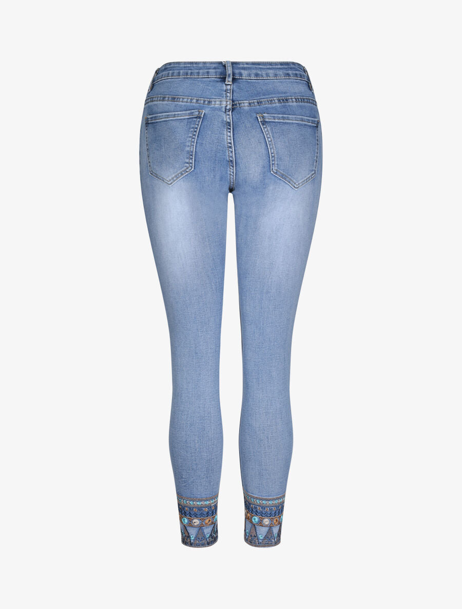 Jean 7/8 à bords ornés de broderies - Bleu denim - 2