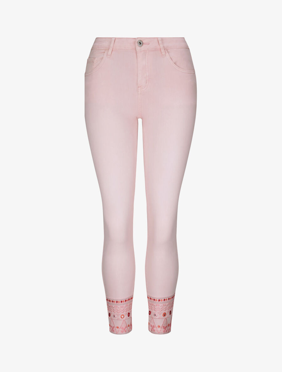 Jean 7/8 à bords ornés de broderies - Rose - 4